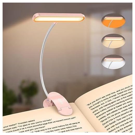 Gritin Rechargeable Book Light for Reading in Bed with 19 LED &Memory Function-Eye Caring 3 Color Temperatures,5 Brightness Levels,90 Hrs Runtime Flexible Goose Neck Clip on Light-Pink