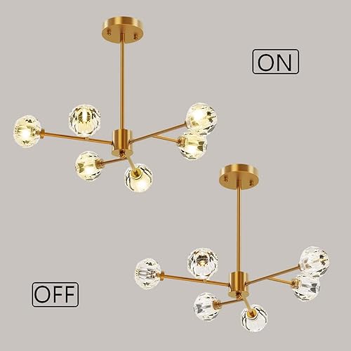Miniatura 4 de CYUNCLE Lámpara de araña Sputnik retro de latón 6 luces lámpara colgante moderna de bola de cristal con lámpara de cristal ajustable y de lujo