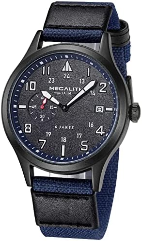 MEGALITH Mens Watch Military Minimalist Watches Mens Sport Nylon Leather Strap Analogue Causal Waterproof Wrist Watches for Men Army Tactical Work 12/24 Hour Date Outdoor Wristwatch
