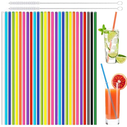 XINGXINLIAN 50 Pezzi Cannucce Riutilizzabili con 2 Spazzole, Cannucce Lunghe, Cannucce Cocktail, Cannucce Colorate per Cocktail, Latte, Succhi, Yogurt