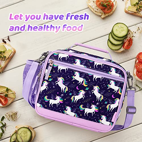 Choco Mocha Unicorn Lunch Box Kids Lunch Box For Girls Lunch Boxes For School Girls Lunchbox For Kids Lunch Bag For Girls With Shoulder Strap For Toddler Preschool Kindergarten Kids 3Yrs+ Purple #TOP3