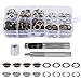 HO2NLE 100 Pcs Kit de Herramientas de Ojales, Ojetes de 8mm, Kit de Ojales de Metal con 3 Kit de Herramientas de Instalación para Tela, Cuero, Lona, Cinturón, Zapato DIY (Plata, Latón)