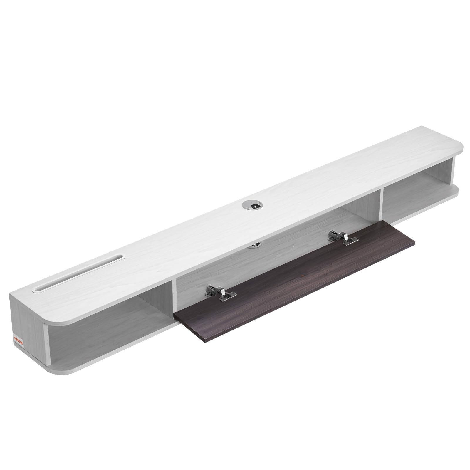 VEVOR Mobile TV Sospeso a Parete con Foro per Cavi, Mensola TV Galleggiante con Spazio di Archiviazione, per Lettore DVD, Console di Gioco, Capacità 52 kg, Bianco, 1800 x 236 x 160 mm