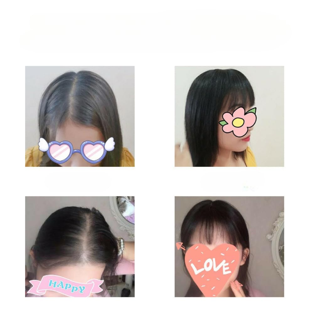 Clip In Toppers Straight Hair Human Hair Wiglet Hairpiece Imitate Neddle with Bangs for Women Thin Hair White Hair ((Dark Brown,13X13 45cm)