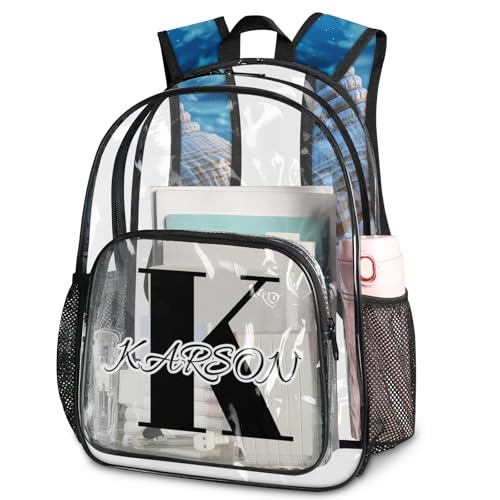 Personalized Nautical Coastal Large Clear Backpack Stadium Approved Heavy Duty PVC Plastic Custom Starfish Seashell Coral Beach Transparent Backpacks See Through Bag with Name
