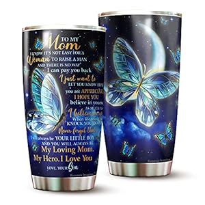 Kozmoz Inspire To My Mom Butterflies Tumbler 20oz – Mom Birthday Present Idea from Son – Gifts for Mom from Son, to Mom Birthday Christmas Mother’s Day