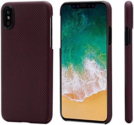 PITAKA Magnetic Slim Case Compatible with iPhone X 5.8", MagEZ Case Aramid Fiber [Real aero Crafts Material] Phone Case,Minimalist Strongest Durable Snugly Fit Snap-on Case - Black/Red(Plain)
