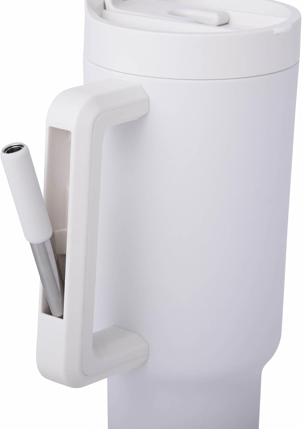 Manna Stainless Steel Double Wall Insulated Tumbler with Smart Seal Dual Sip Lid and Straw Fit Handle - 40 Oz - Linen Powder Coat - Image 5