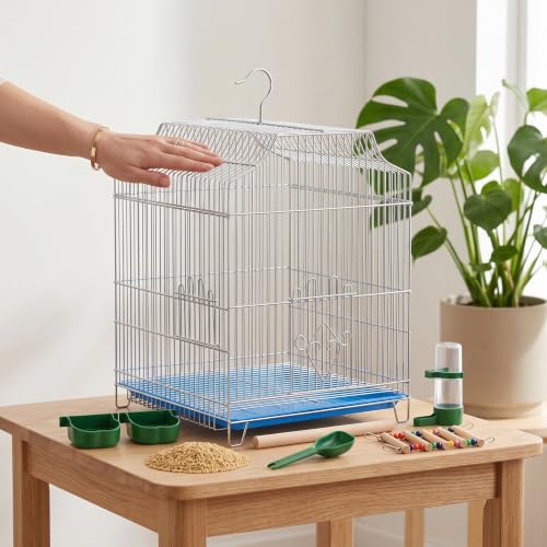 Jaula para pájaros con bandeja extraíble metálica para cría de aves 6