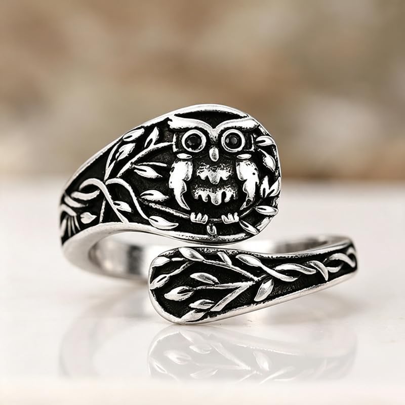 Adjustable Owl Branch Ring for Women – Gothic Vintage Alloy Band, Open End Statement Jewelry Gift for Her or Him, Birthday Present for Wife, Husband or Best Friend image 5