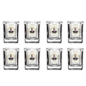 President Donald Trump 2024 Square Shot Glass Set of 2, 4, 6, 8 – 2 Oz Glass with Inauguration Day Print – MAGA 45 47 Commemorative Drinkware Gift for Trump Supporters (8-Pack)