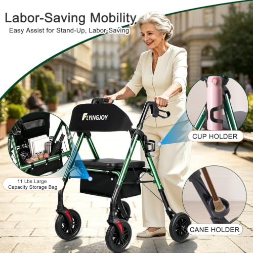 Image of Foldable Rollator Walkers for Seniors with Seat,4 Wheel Rolling Walker | 300lb Sturdy Frame|Hand Anti-tip brakes|Adjustable height|8 inch All-Terrain Wheels|padded seat|7.5 inch backrest|Tool-Free Assembly