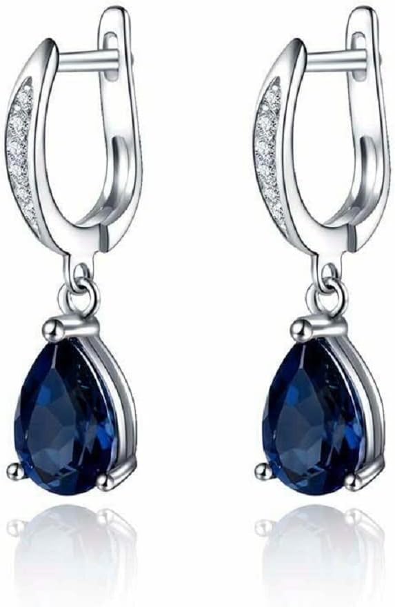 Reyansh Pear Cut Blue Sapphire & Diamond Wedding Drop Dangle Earrings 14K White Gold Finish 925 Sterling Silver