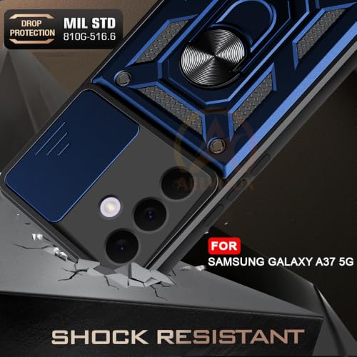 Image of Armor Bumper Back Cover Case for Samsung Galaxy A37 5G | Rotating Camera Cover, Ring Holder & Kickstand | Heavy Duty & 360 Degree Protection Back Cover for Samsung Galaxy A37 5G (Blue)