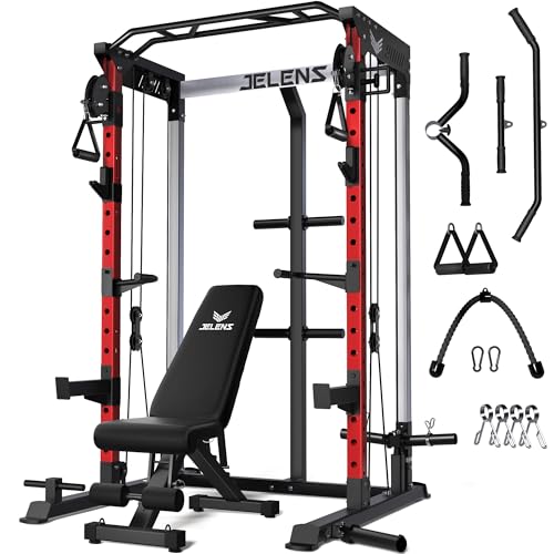 Image of JELENS C21 Power Cage, 2000LBS Multi-Function Power Rack with Independent Dual Pulley System, All-in-One Squat Rack for Cable Crossover, Home Gym Workout Machine
