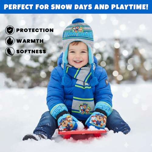 Image of Nickelodeon Boys' Paw Patrol Winter Hat Set - 3 Piece Beanie, Gloves or Mittens, and Scarf (2-7)