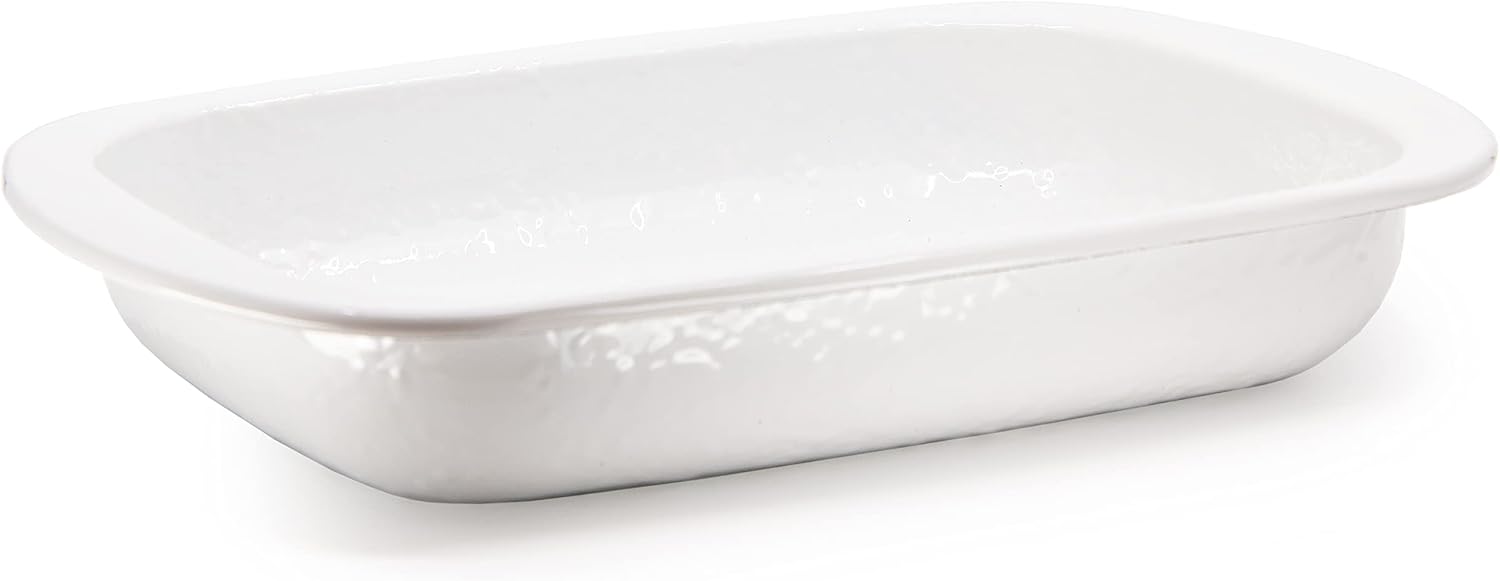 Golden Rabbit Enamelware Baking Pan, 3 quart, Solid White Textured