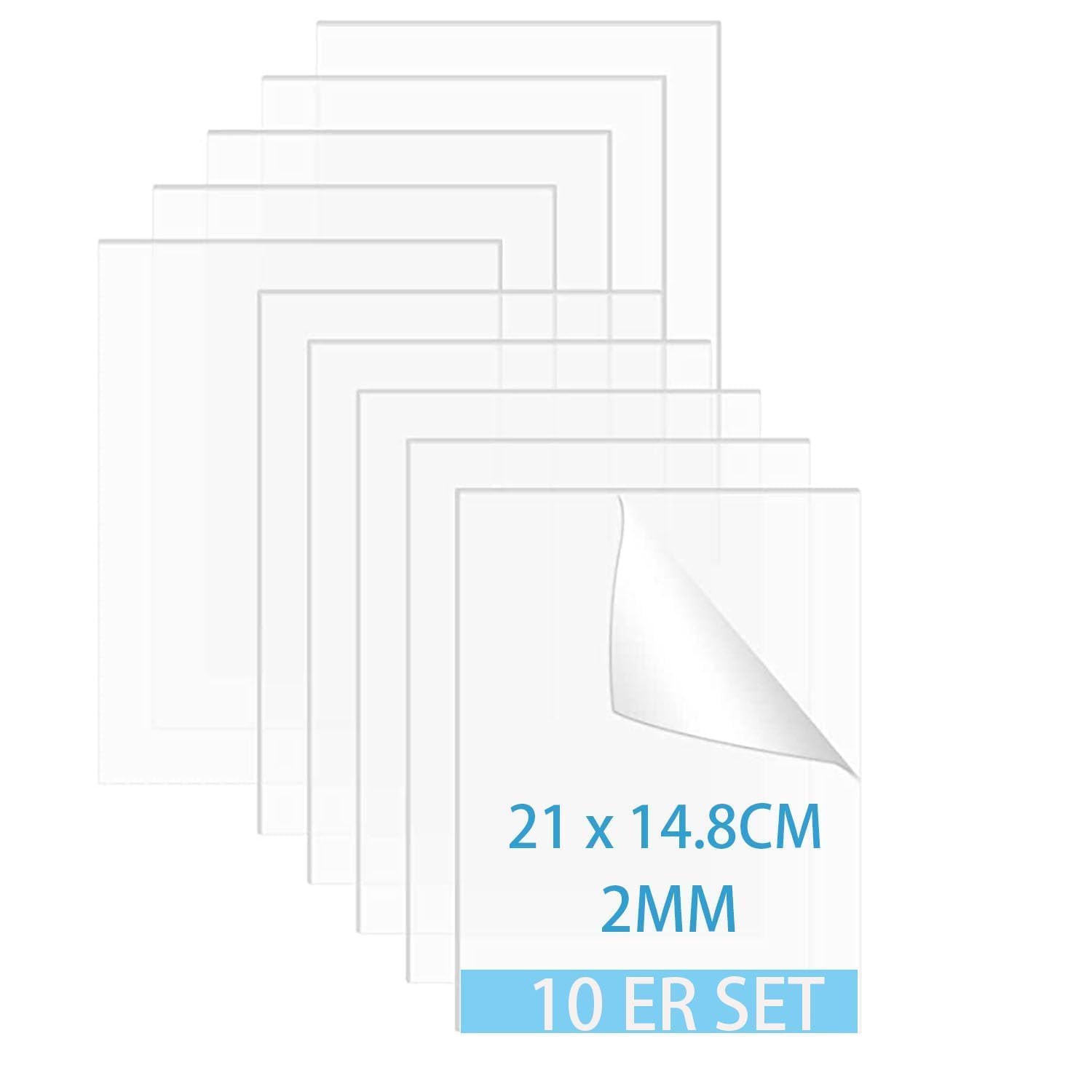 10 płyt ze szkła akrylowy, przezroczysta płyta akrylowa 1 mm, kwadratowe szkło akrylowe 1 mm, podkładki do ramek, zamiennik wystawy projektowej, malarstwa, 21 x 14,8
