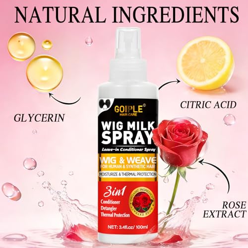 Image of Goiple 2PCS Synthetic Wig Milk Spray, Heat Thermal Leave-In Conditioner Wig Detangler Spray for Human Wigs, Conditioner ＆ Detangler 3 in 1 Moisturizer, Synthetic Hair Wigs Easy Combing