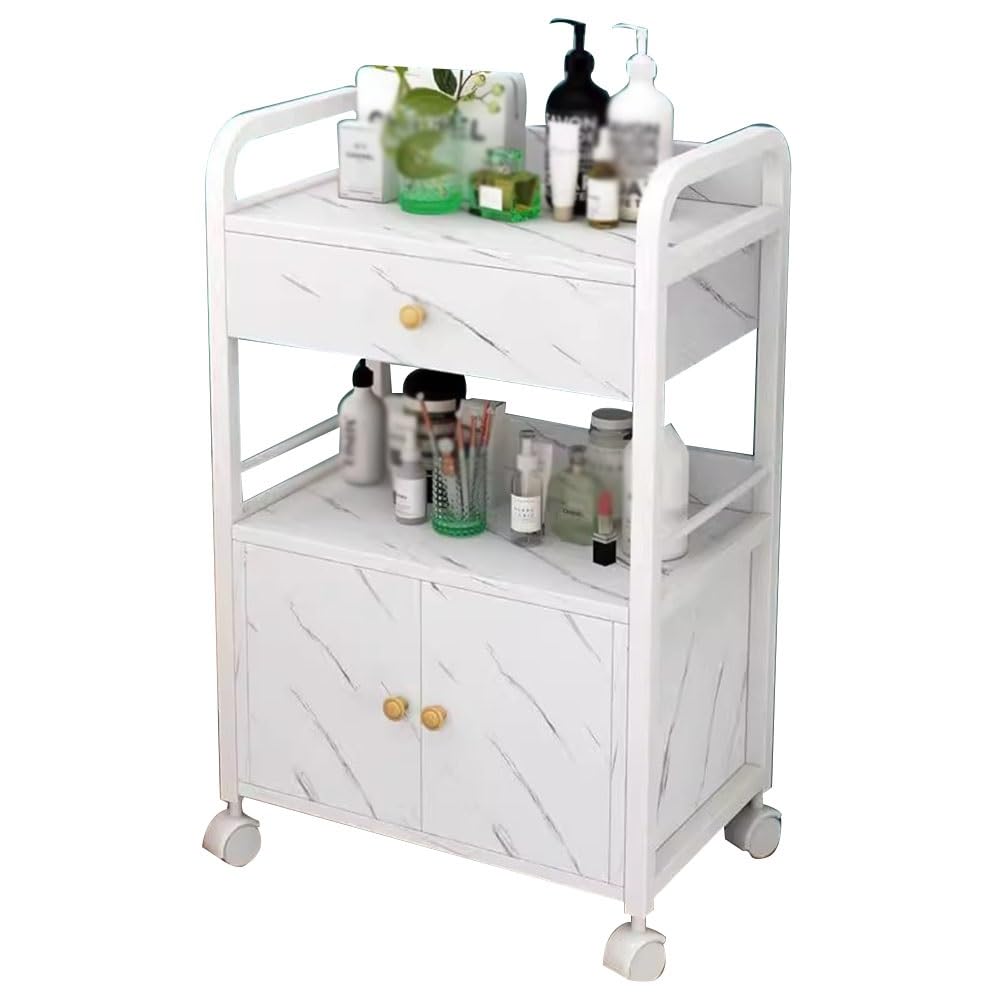 Friseurwagen mit Schublade und Schrank, Ausstattung für Friseursalons, Weiß/Grau, 55 x 33 x 80 cm – Professioneller Friseurwagen für den Saloneinsatz