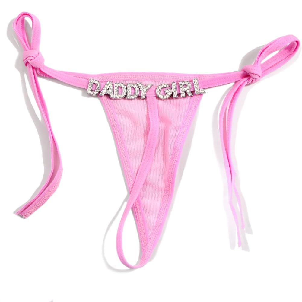 Gorgieousy Women's Pink Personalized Thongs With Name, Sexy Perspective Thong For Custom String Name Customized Underwear Panties Gift For Her, One Size