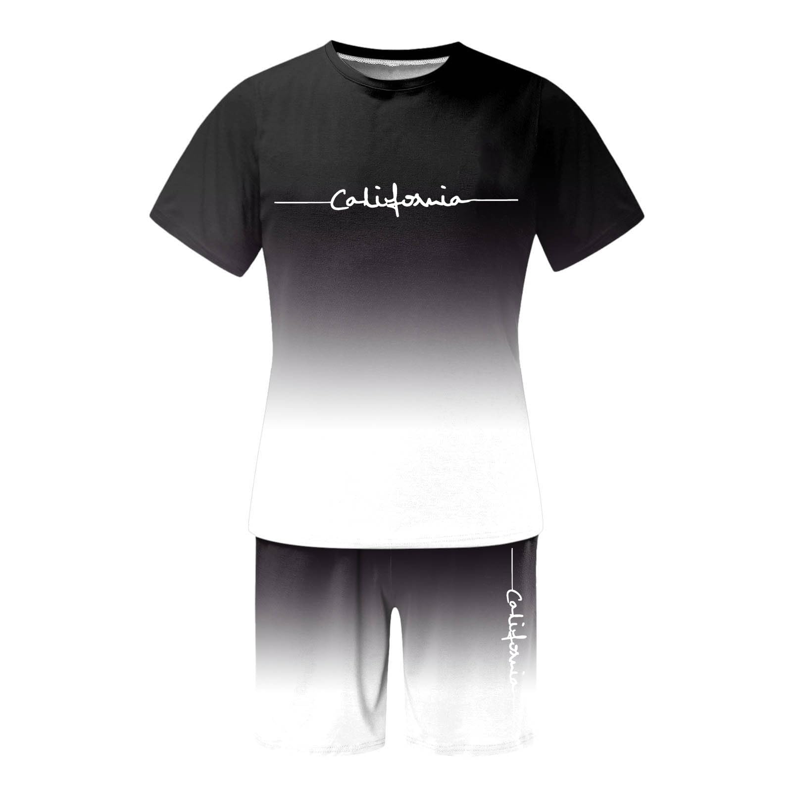 Ensemble Jogging Homme Court Ete Ensemble Baggy 2 Pièce Décontracté T-Shirt à Manches Courtes Imprimé Lettrage et Short avec Cordon Respirant Survetement Plage Piscine Loungewear