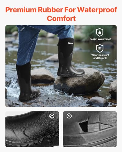 VEVOR Gummistiefel, Schutzschuhe, rutschfeste Stiefel, isolierte Schlammstiefel für die Gartenarbeit, Arbeitsstiefel, ideal zum Wandern, Angeln, oder für die Gartenarbeit, Größe 10 US