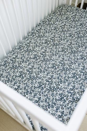 Image of Liberty Floral Muslin Crib Sheet by Mebie Baby, Soft and Breathable Bed Sheets for Babies, Modern Neutral Bedding for Cribs, Standard Crib Mattress Fitted Sheet, Great for Boy or Girl Room or Nursery