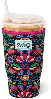 Large Iced Cup Coolie, 30-32oz Iced Coffee Cup Insulator Sleeve with Handle, Neoprene Insulated Coolie Keeps Drinks Cold (Caliente)