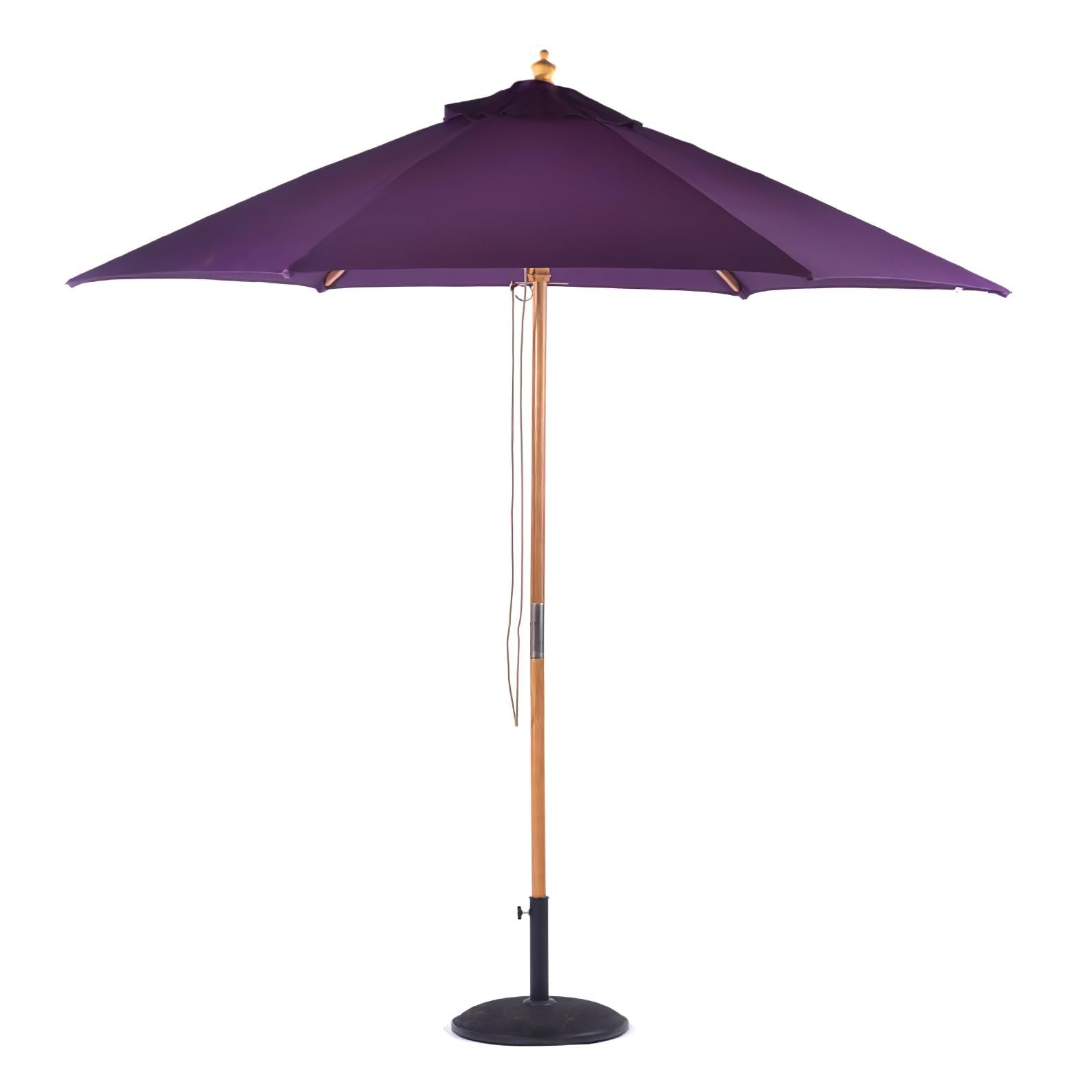 BrackenStyle Wooden Garden Parasol – Pully Operated and Machine Washable Garden Umbrella – 11 Colours - 15kg Black Concrete Base Included (Purple)