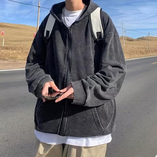 Men's Zip Up Hoodies Heavyweight Hip Hop Y2K Hoodie Vintage Loose Wash Sweatshirt Jacket Streetwear2