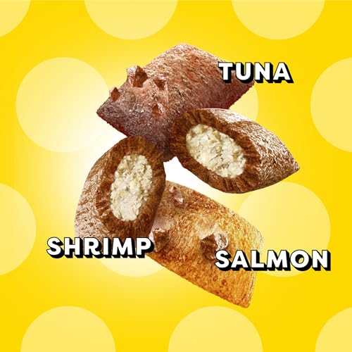 Image of Temptations MixUps Crunchy Cat Treats, Surfer's Delight, 3 oz, 12 Pack | Tuna, Shrimp & Salmon flavors, under 2 calories per treat, soft inside, resealable value pouch, promotes dental health