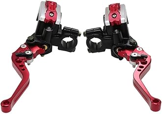 ZSDTRP Universal Motorcycle 7/8" 22mm CNC Hydraulic Brake Clutch Lever Master Double Pump with Warning Switch Mirror Holder for Scooter Motorbike Mped ATV UTV Go Kart (Red)