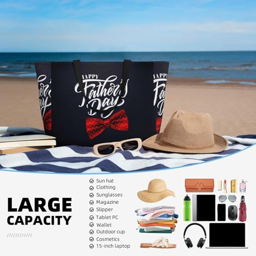 Happy Father's Day Print Large Beach Tote Bag for Women Extra Large Capacity Sandproof Waterproof Pool Bag Suitable for Swimming Pool Gym Groceries Travel 5