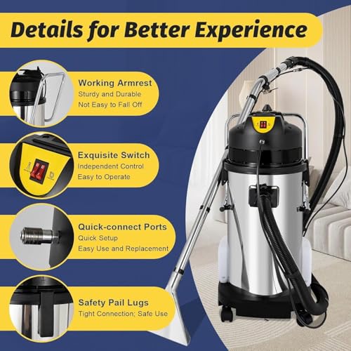 Máquina Limpiadora De Alfombras Comercial, Lavadora Extractora De Líquidos Y Sólidos, Limpieza Profunda De Alfombras, Sofás Y Automóviles, Acero Inoxidable - 60 L,40L