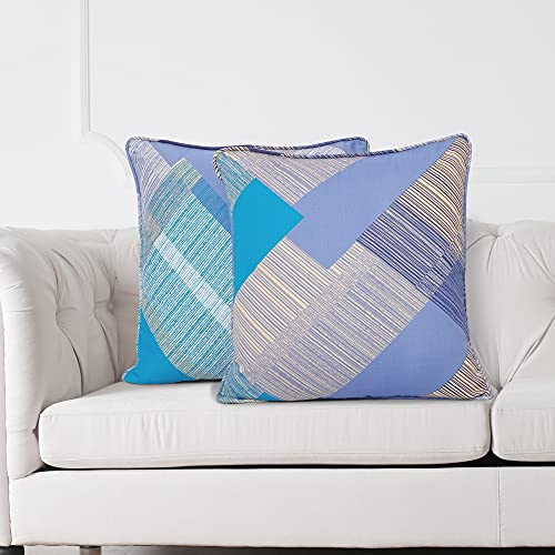 Image of Swayam Set of 2 Geometric Cotton Blue Cushion Cover | 16 x 16 Inch | Soft Breathable Fabric with Hidden Zipper | Decorative & Stylish Cushion Covers for Sofa, Living Room, Bedroom & Couch