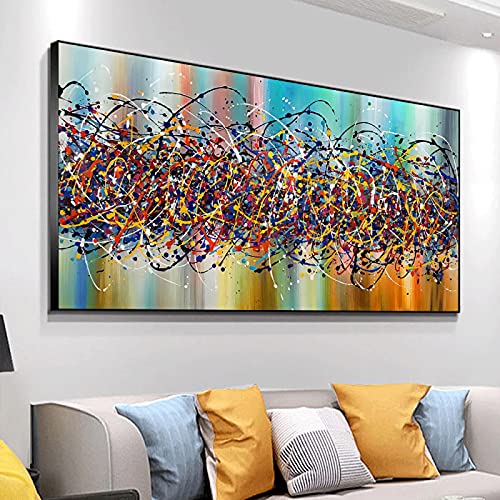 Toile Peinture Abstraite Graffiti Multicolore avec Cadre pour Salon 80x155cm