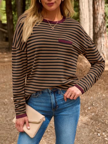 Image of LILLUSORY Womens Striped Lightweight Sweaters 2026 Fall Fashion Outfits | Cozy Knit, Work Office Pullover Crewneck Pullover, Cute Teacher Clothing, Old Money Clothes, Ladies Trendy Long Sleeve Tops