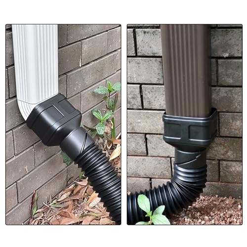 Prestantious 7ft Long Gutter Downspout Extensions, 3\" Gutter Downspout Extender Pipe for 2\"×3\" Downspout and 3\"×4\" Downspout, Flexible Pipe Stretched Length 7ft, Black,2-Pack