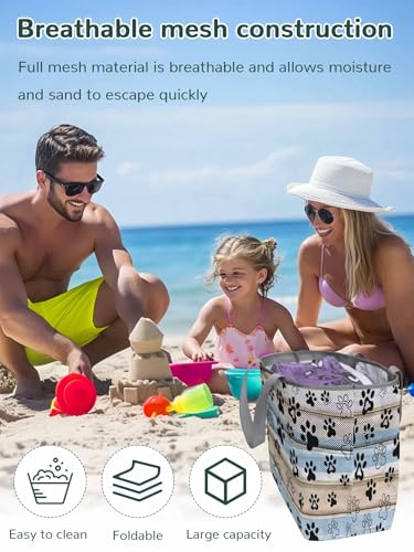 Mesh Beach Bag Oversized Tote Bags for Women Dog Paw Print Pet Footprint Large Travel Pool Bags with 8 Pockets2