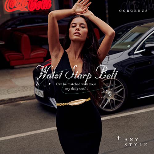 BODIY Leaf Metal Waist Belt Gold Stretch Belts Skinny Dresses Waistband for Women2