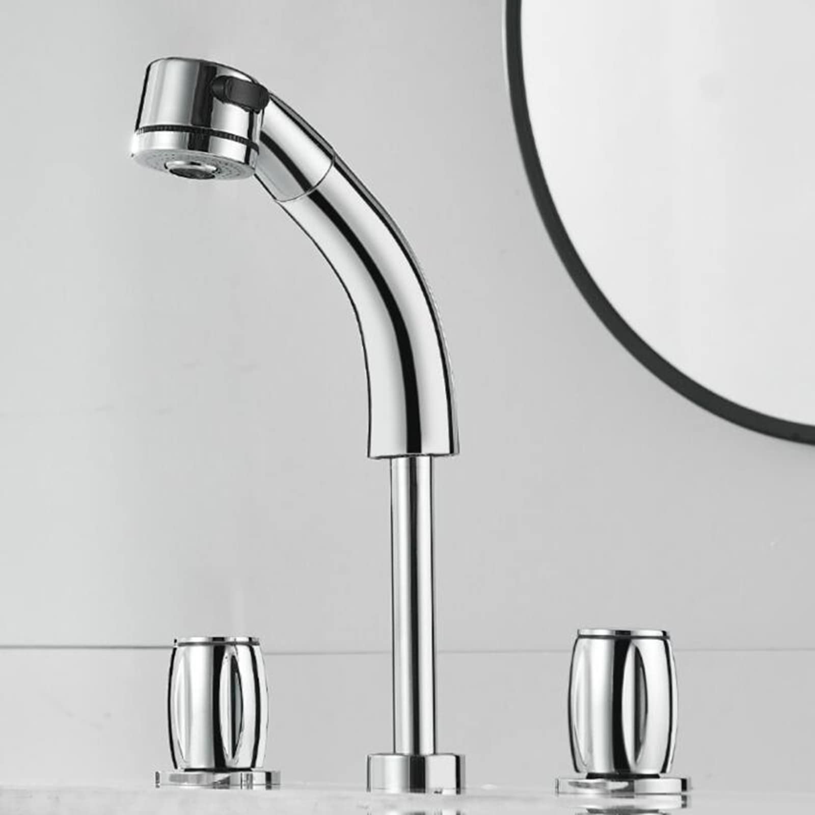 VDOQTLJT 3 Hole Faucets for Bathroom Basin Mixer Faucet Telescoping Swivel Hot and Cold Water Brass Multifunction Chrome