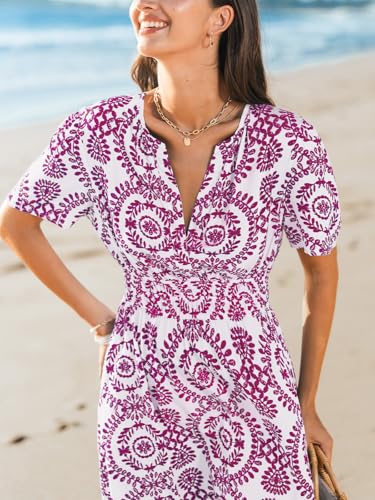 Image of CUPSHE Womens Summer Dresses 2025 V Neck Short Sleeve Flowy A-line Beach Vacation Dress with Pockets