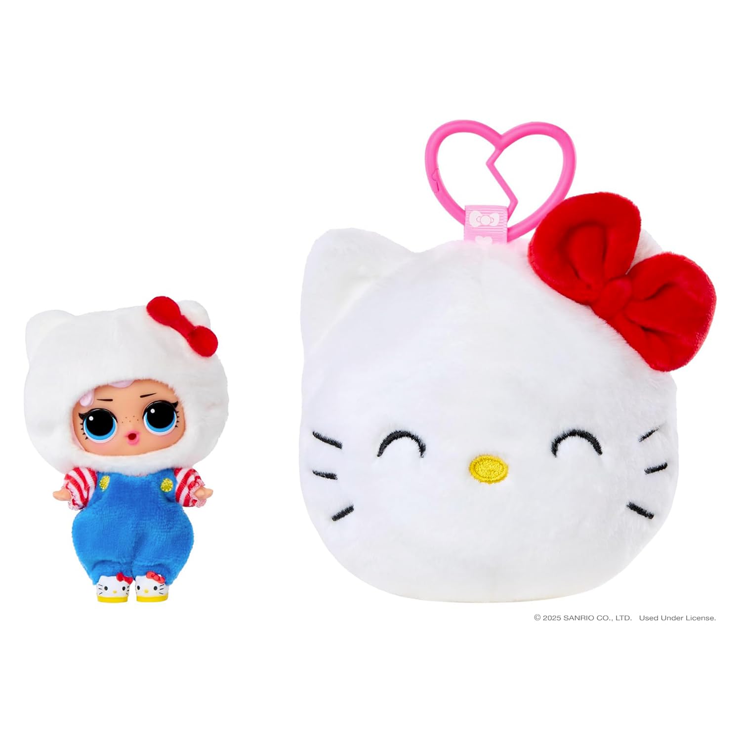 L.O.L. Surprise! Loves Hello Kitty Reversible Plush Surprise - Personaggi Sanrio di peluche con bambola L.O.L. abbinata, 5 sorprese e portachiavi da viaggio, età 4+