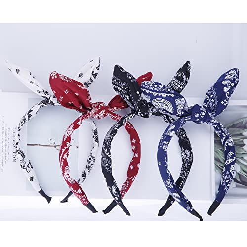 Lvyeer 4 Pack Bandana Headbands For Women Bow Headbands For Women Paisley Print Bowknot Headband Rabbit Ear Headwrap Cute Hairband Hair Accessories For Women And Girls (Style1 (White, Red, Navy Blue,Black)) #TOP5