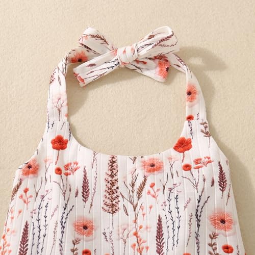 Infant Toddler Baby Girl Romper Jumpsuit Sleeveless Halter Floral One Piece Outfit Overall Pants Summer Clothes3