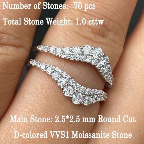 Newshe Jewellery Moissanite Ring Enhancer Curved Wedding Bands for Women 925 Sterling Silver Anniversary Rings Round Size 5-102