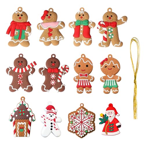 12 Piezas Adornos Navideños Hombre de Pan de Jengibre, Muñeco de Jengibre Decoracion Arbol Navidad, Decoración Colgantes de árbol de Navidad, Ornamentos de Navidad