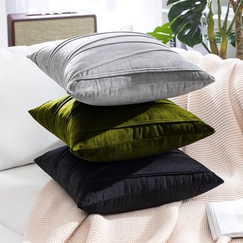 Image of Khooti Velvet Striped Cushion Cover Pack of 1-24 inchX24 inch /61X61 Cm | Mehandi | Soft Pillow Covers Cushion Case for Sofa Bedroom Living Room Chair Car, Cushion Cover with Zig Zag Pattern