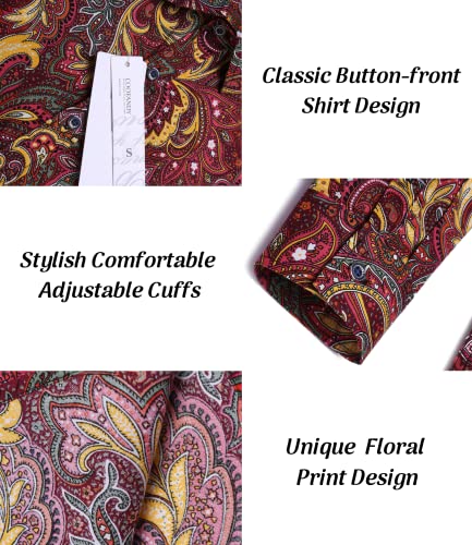 COOFANDY Men's Paisley Cotton Long Sleeve Shirt Floral Print Casual Retro Button Down Shirt4